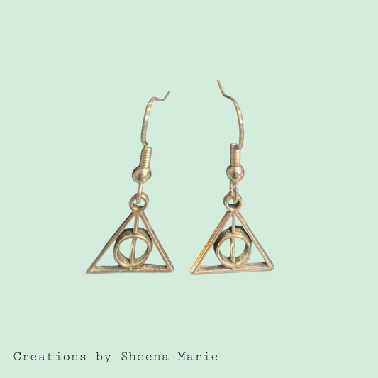 Small Deathly Hallows Charm Dangle Earrings