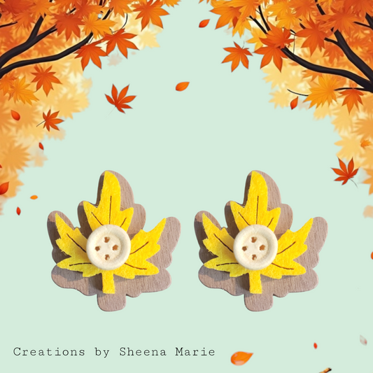 Button Maple Leaf Stud Earrings