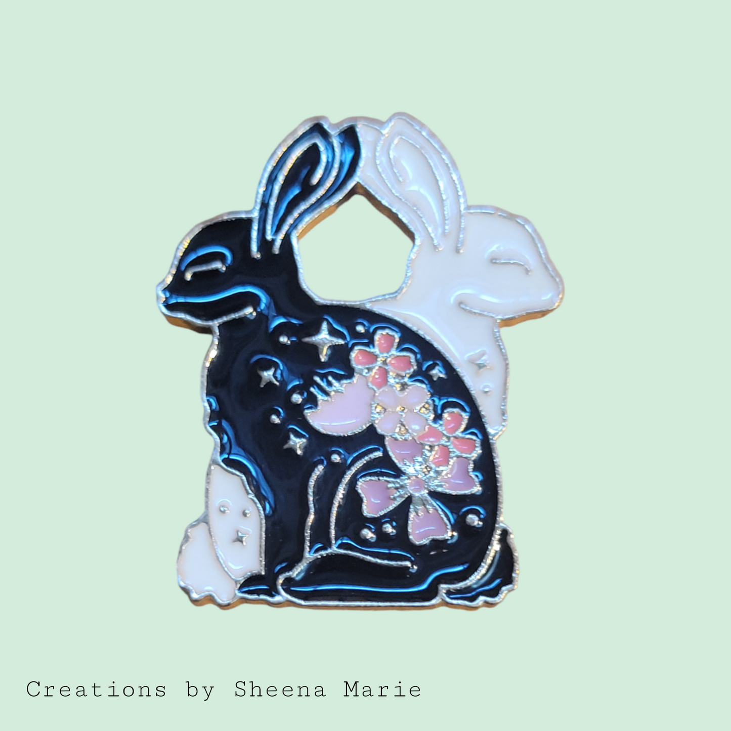 Floral Double Bunny Rabbit Enamel Pin