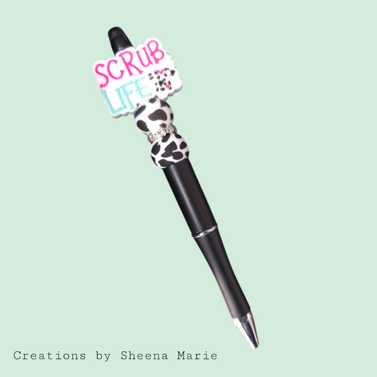 Scrub Life Cowprint Beaded Pen