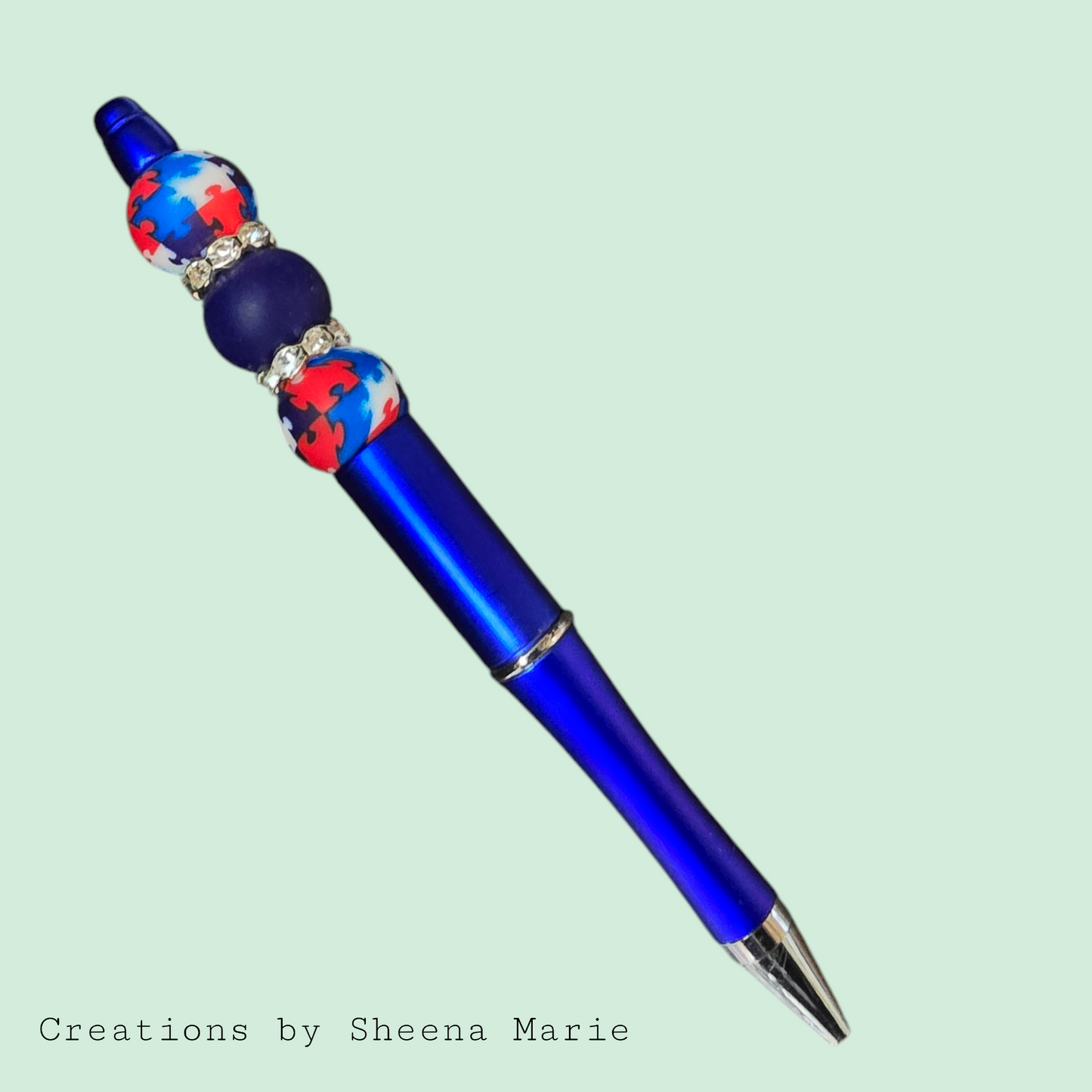 Red, White, & Blue Puzzle Piece Beaded Pen