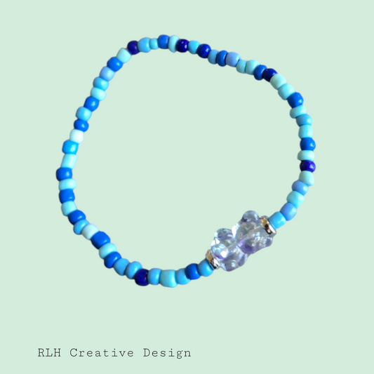 Beaded Stretch Bracelet Blue with Gummy Bear Accent Bead by  RLH Creative Design