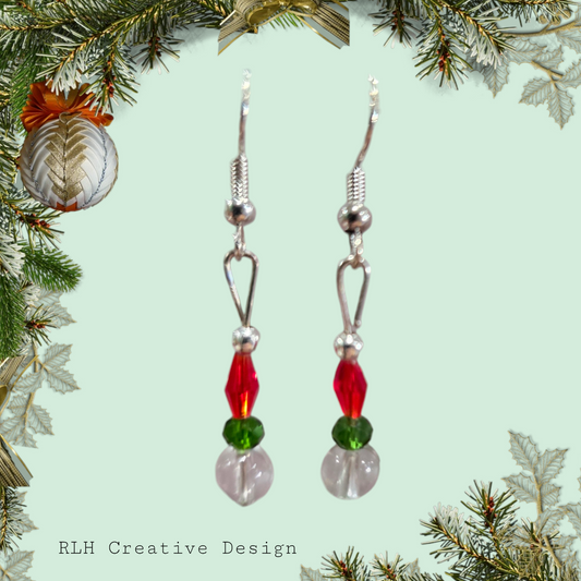 Christmas Hand Beaded Dangle Earrings by RLH Creative Design