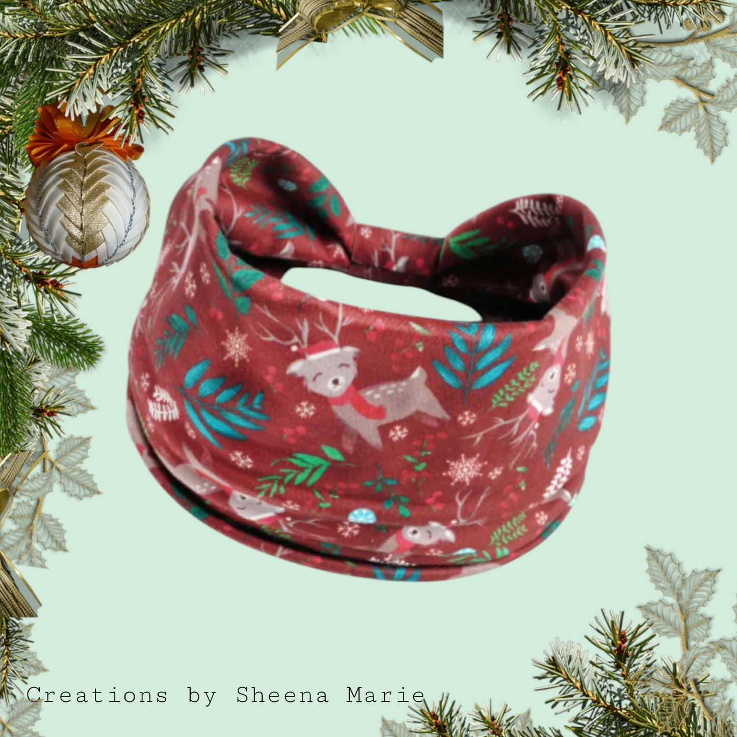 Maroon Reindeer Christmas Stretch Headband