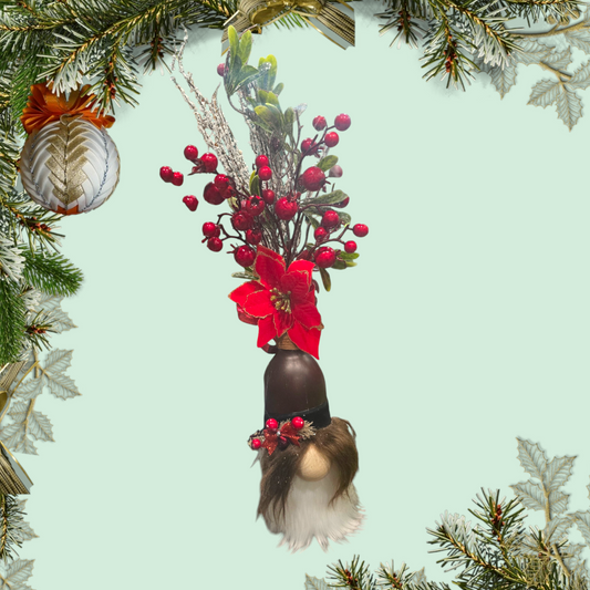 Handmade Wine Bottle Red Floral Christmas Gnome