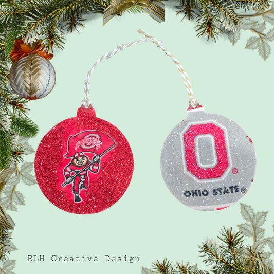 Double Sided Glitter Buckeyes Christmas Ornament by RLH Creative Design