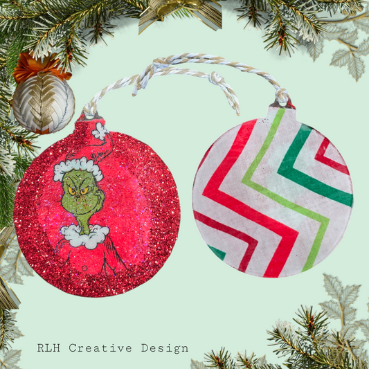 Double Sided You're a Mean One Christmas Glitter Ornament by RLH Creative Design