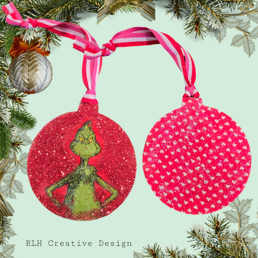 Double Sided You're a Mean One Christmas Glitter Heart Ornament by RLH Creative Design