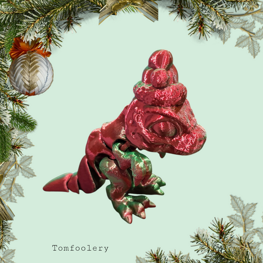 3d Printed Colorshift Red & Green Santa Hat Baby T-Rex Dinosaur