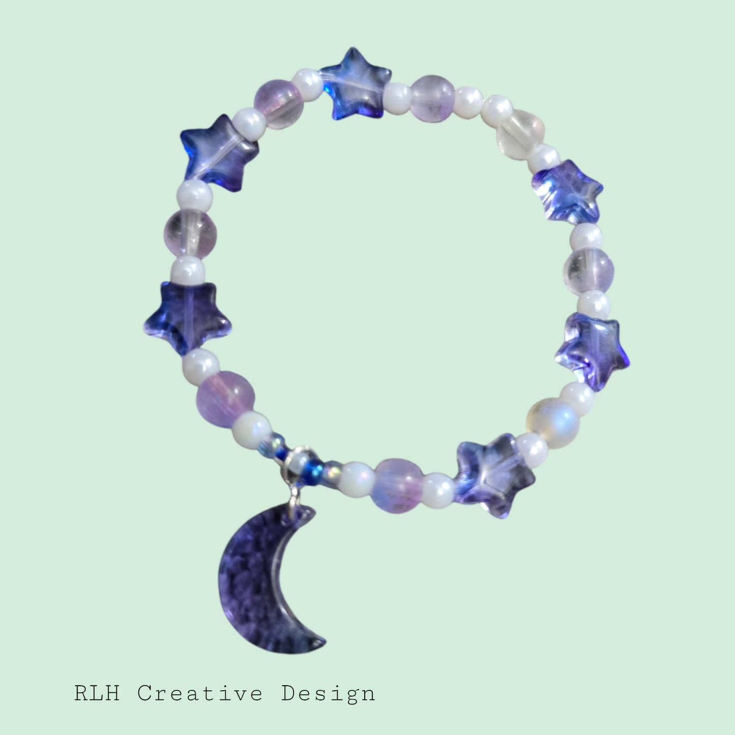 Moon & Stars Hand Beaded Stretch Bracelet by RLH Creative Design