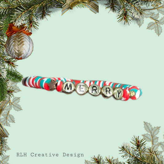 Christmas "Merry" Clay Beaded Stretch Bracelet by RLH Creative Design