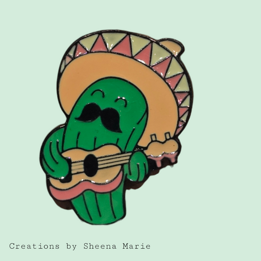 Musical Cactus with Sombrero Enamel Pin