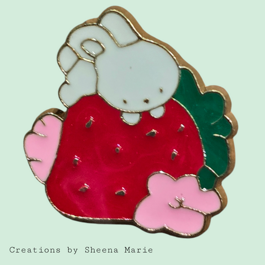 Bunny Napping on Strawberry Enamel Pin