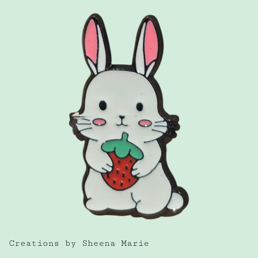 Cute Bunny Holding a Strawberry  Enamel Pin