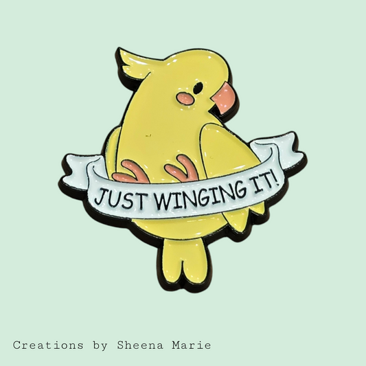 Cute Just Winging It Bird Enamel Pin