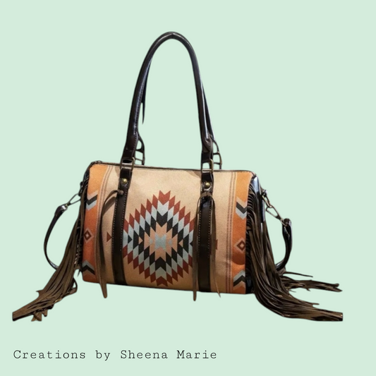 Boho Vintage Fringe Barrel Bag