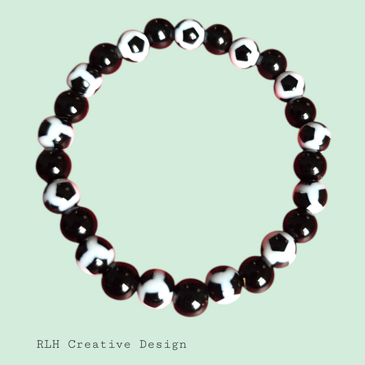 Black & White Soccer Ball Hand Beaded Stretch Bracelet by RLH Creative Design