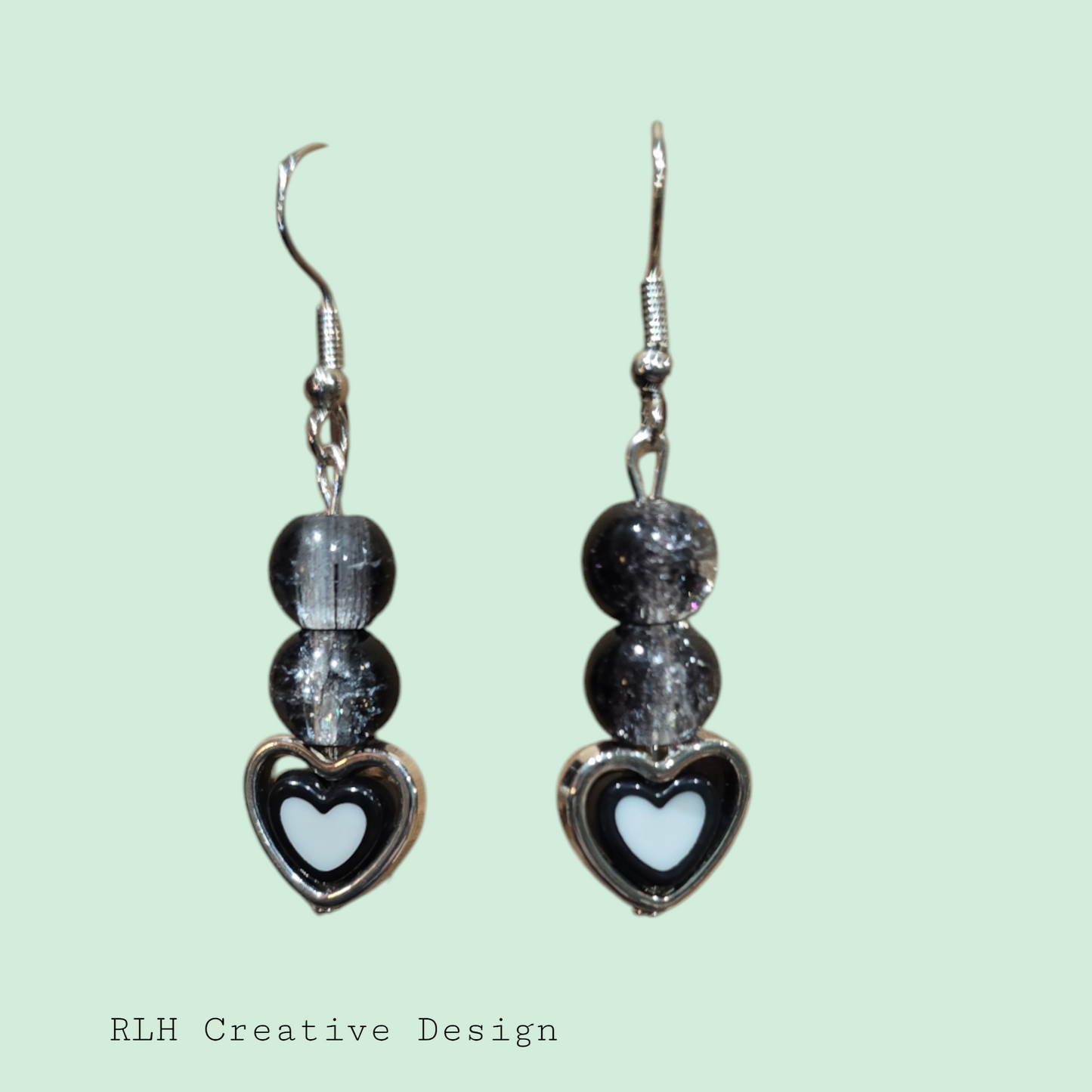 Black and Silver Heart Dangle Earrings by RLH Creative Design