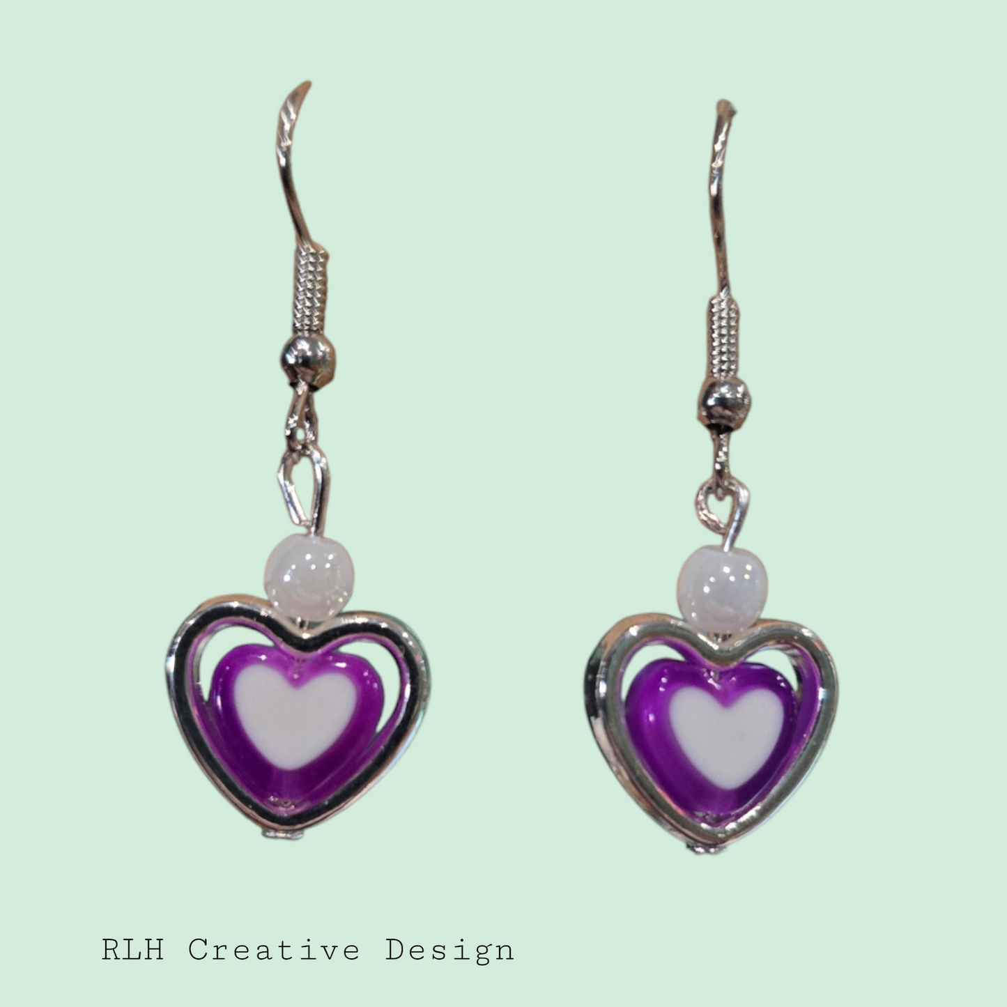 Silver and Pink Heart Dangle Earrings by RLH Creative Design