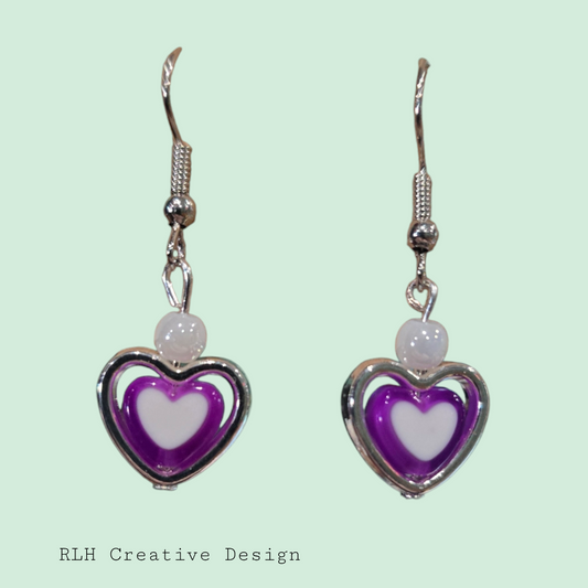 Silver and Pink Heart Dangle Earrings by RLH Creative Design