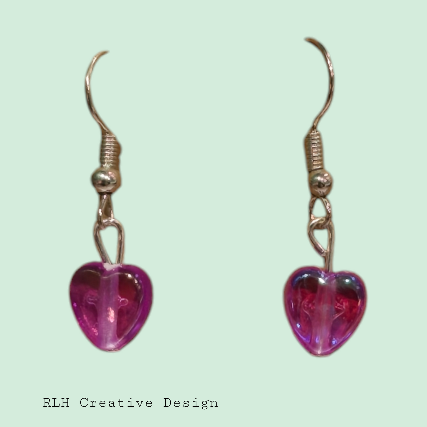 Pink Pearlescent Heart Dangle Earrings by RLH Creative Design