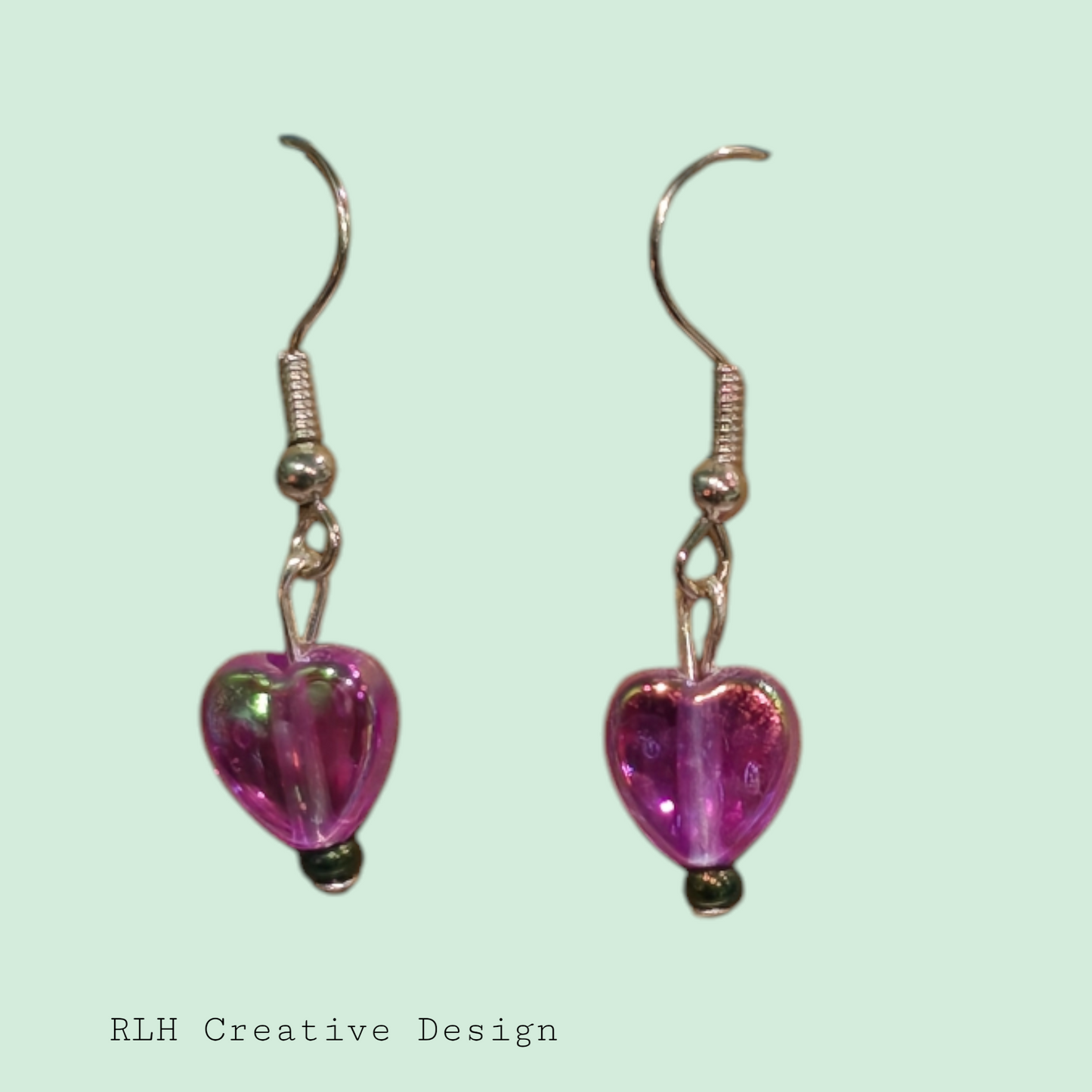 Pink Pearlescent Heart Dangle Earrings by RLH Creative Design