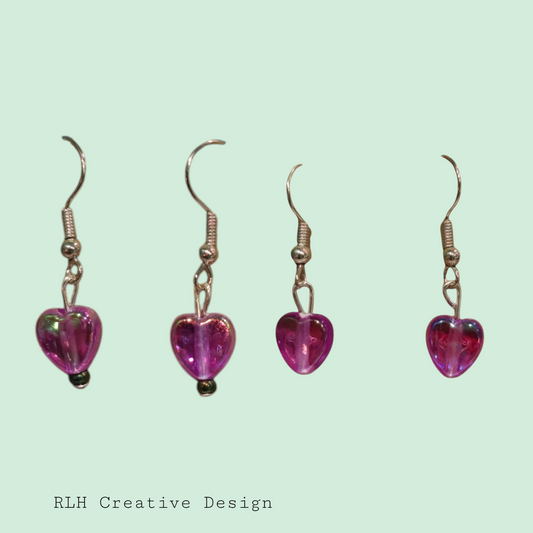 Pink Pearlescent Heart Dangle Earrings by RLH Creative Design