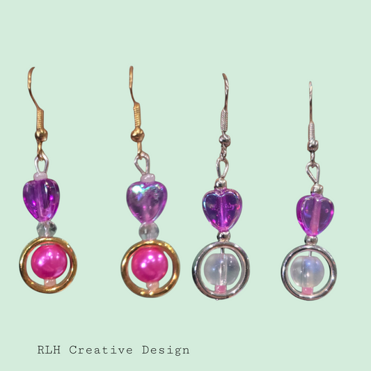 Long Heart with Circular Embellishment Dangle Earrings by RLH Creative Design