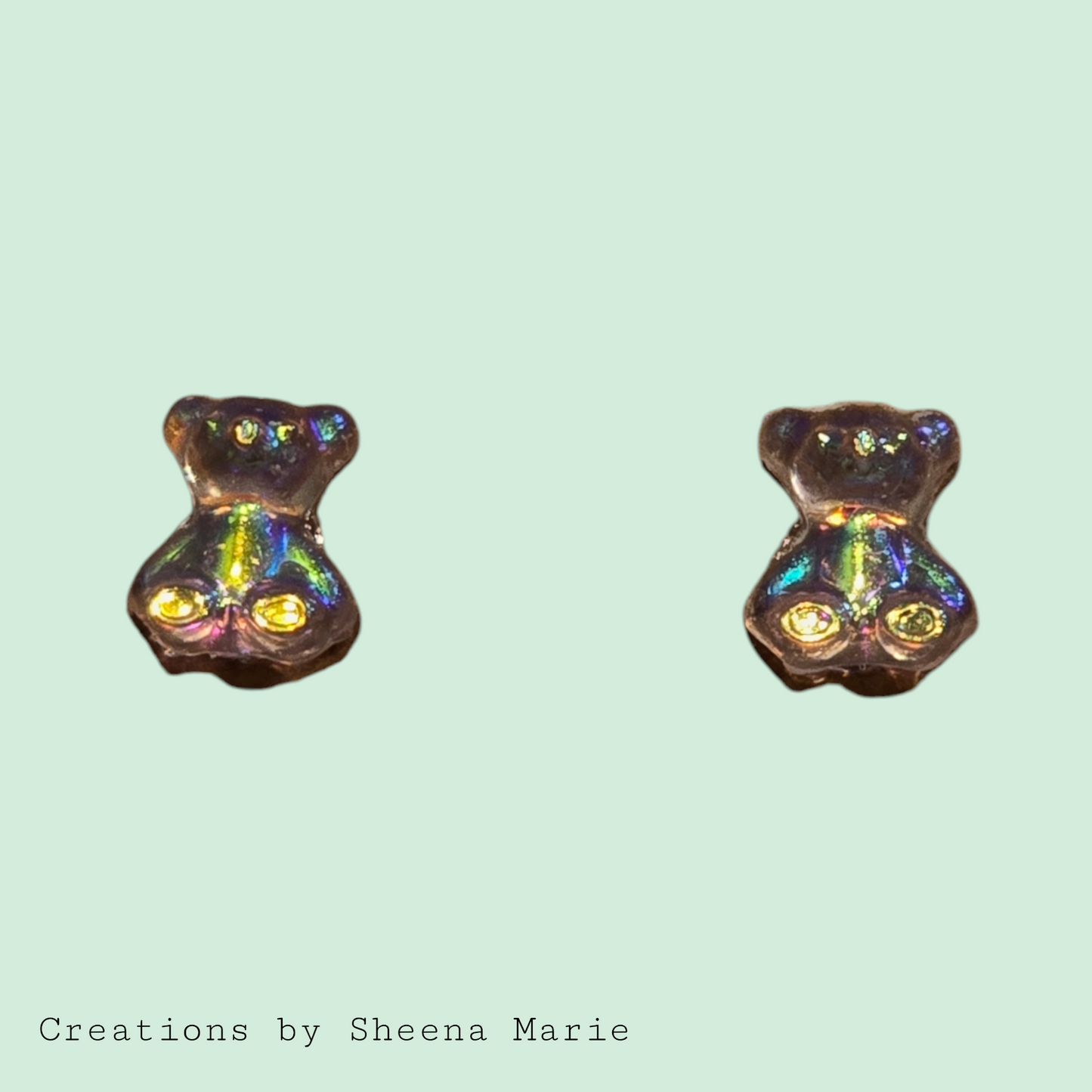 Iridescent Teddy Bear Stud Earrings