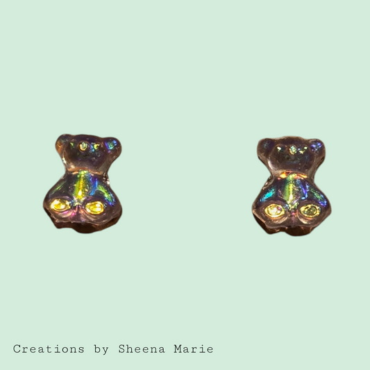 Iridescent Teddy Bear Stud Earrings