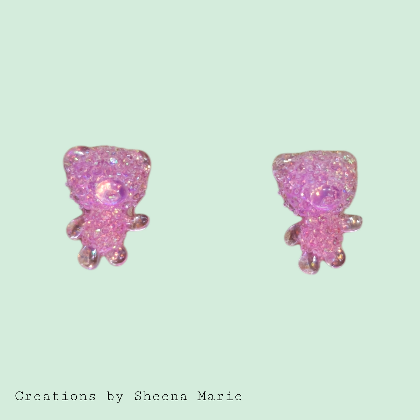 Translucent Pink Sparkle Teddy Bear Stud Earrings