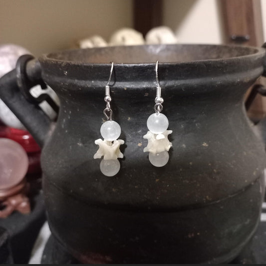 Snake Vertebrae Carpet Python Earrings w/ Selenite