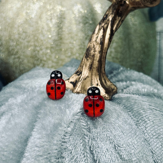 Dainty Acrylic Ladybug Embellishment Stud Earrings
