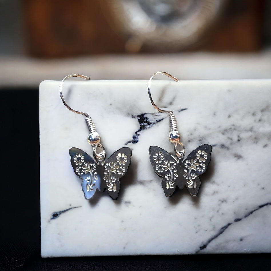 Filigree Butterfly Charm Dangle Earrings
