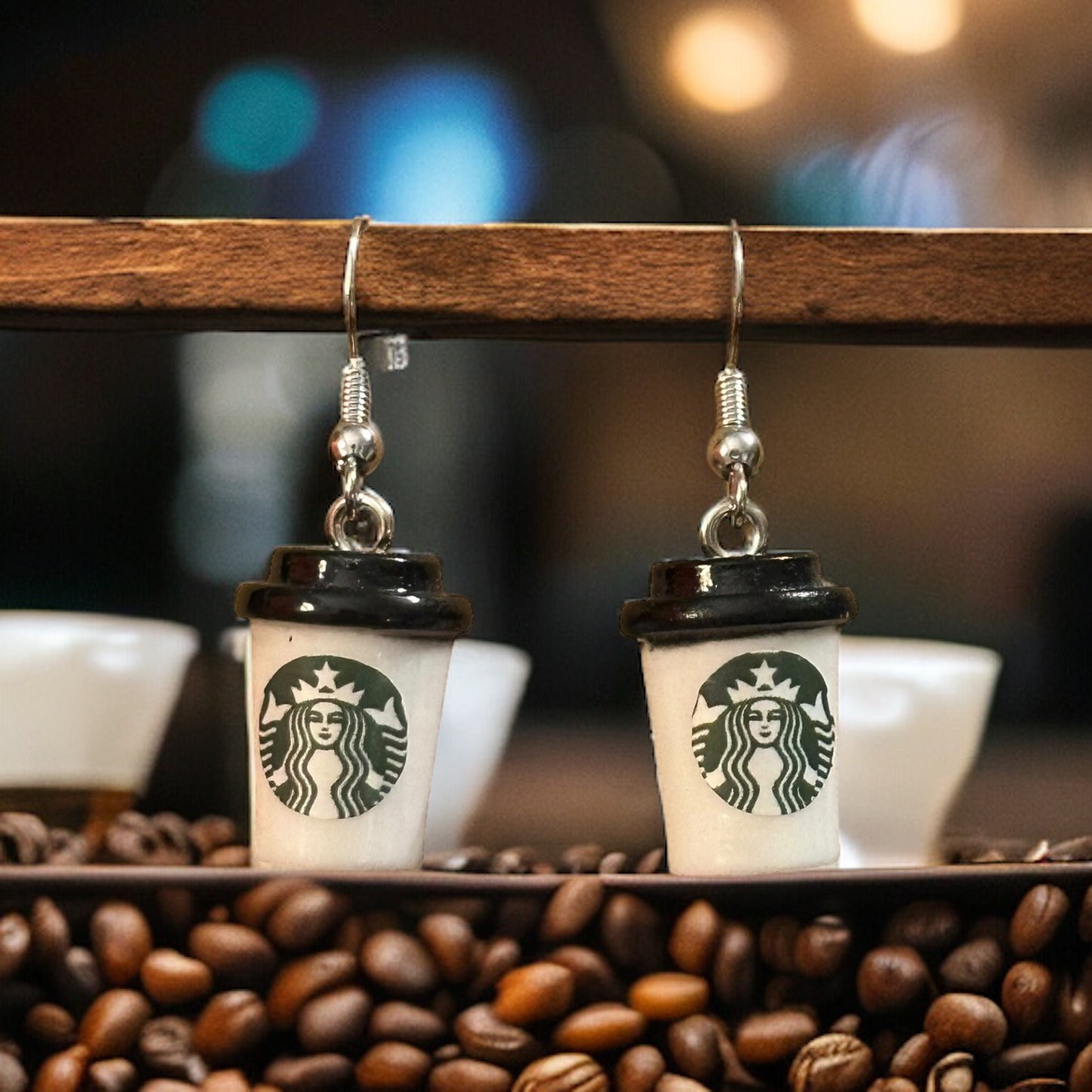 Starbies Coffee Charm Resin Pendant Dangle Earrings