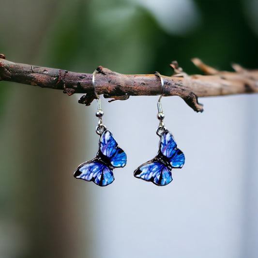Blue and Purple Butterfly Charm Earrings
