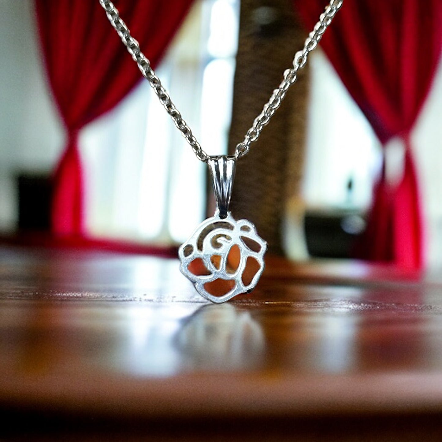 Stainless Steel Rose Charm Necklace