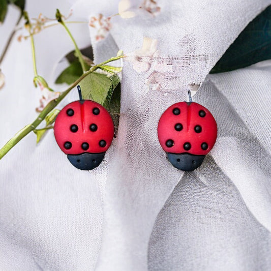 Red and Black Ladybug Button Stud Earrings