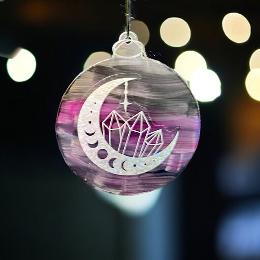 Moon with Crystals Ornament / Car Hanger