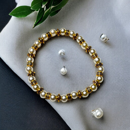 Faux Pearl Beaded Stretch Bracelet with Silver or Gold Accents