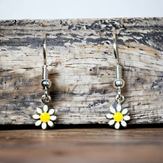 Small Daisy Charm Dangle Earrings