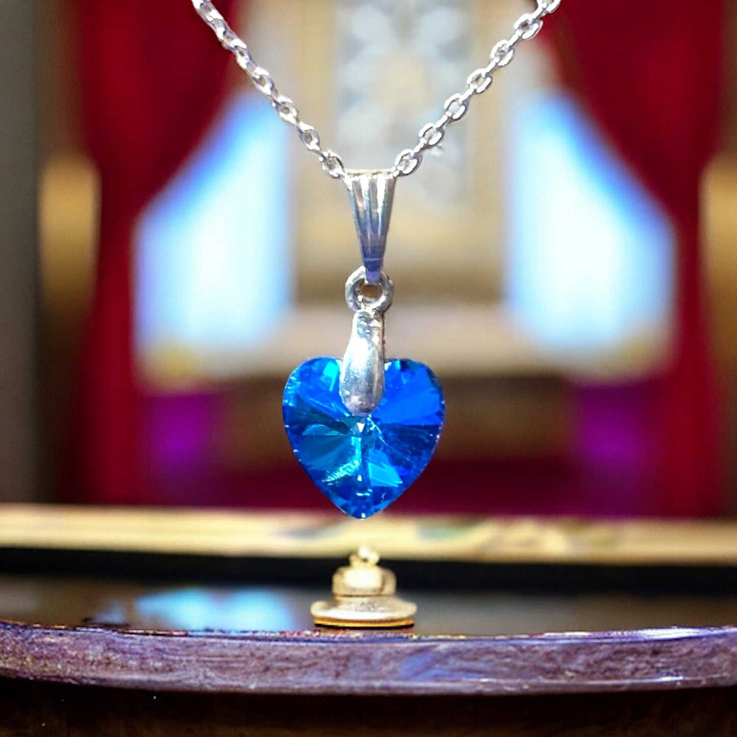 Faceted Crystal Blue Heart Pendant Necklace