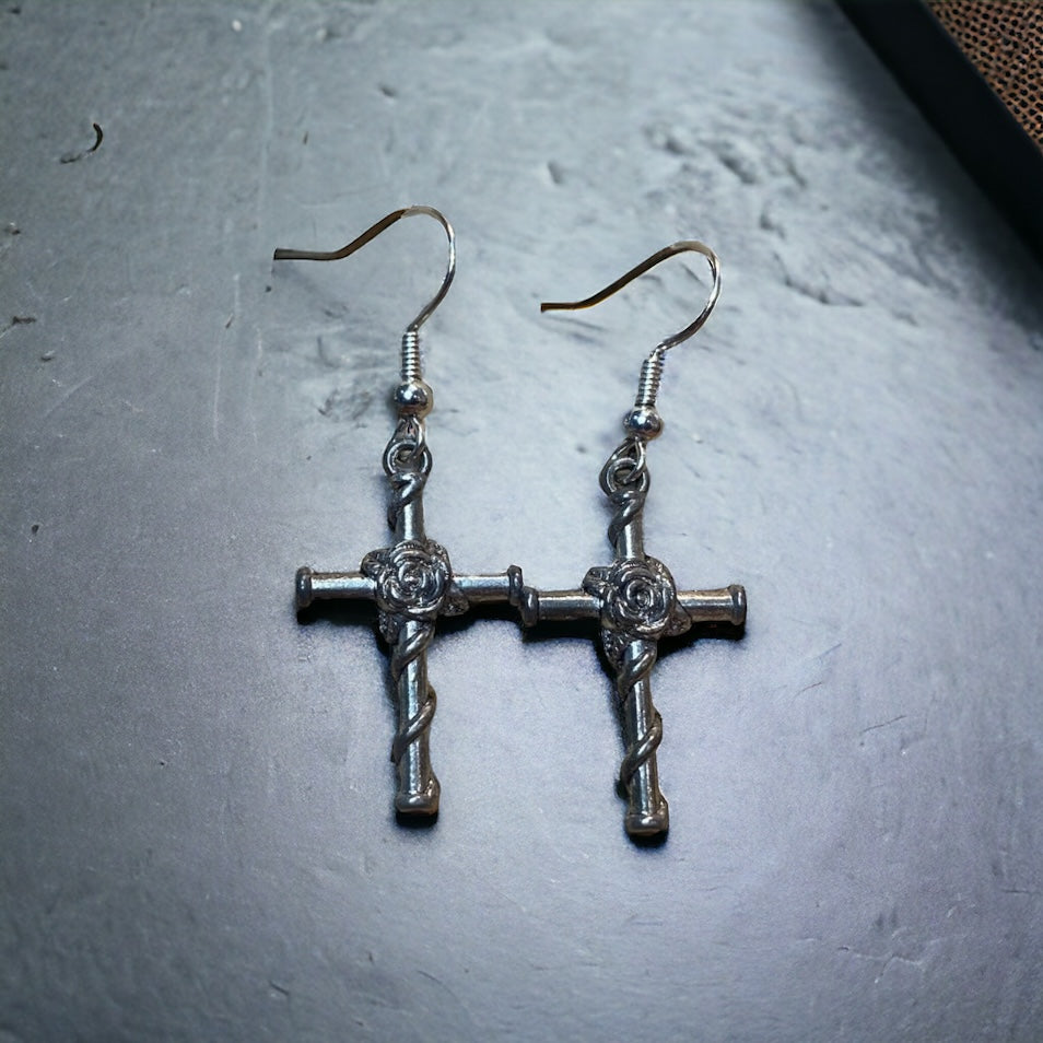 Cross Wrap Around Rose Dangle Earrings